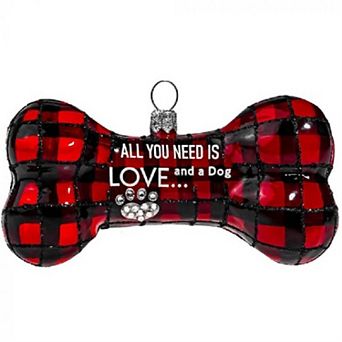 Joy To The World All You Need Is Love And A Dog Bone Polish Glass Christmas Ornament