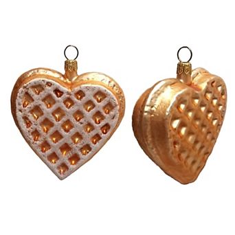 Pinnacle Peak Trading Heart Shaped Waffle Polish Glass Christmas Ornament Set Of 2 Decorations