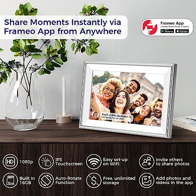 ELIME 10.1 inch WiFi Frameo Digital Picture Frame - Aluminum Frame - Unlimited Storage