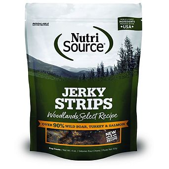Nutrisource Woodlands Select Wild Boar, Turkey & Salmon Jerky Strips Dog Treats - 4 Oz