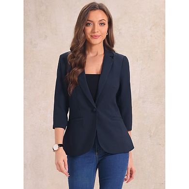 Work Office Jacket For Women's 3/4 Sleeve One Button Lapel Blazer