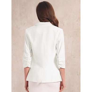 Work Office Jacket For Women's 3/4 Sleeve One Button Lapel Blazer