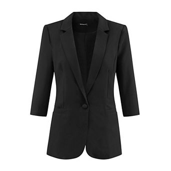 Work Office Jacket For Women's 3/4 Sleeve One Button Lapel Blazer