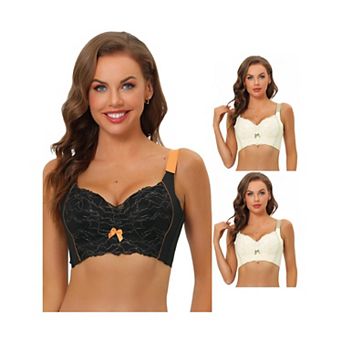 3 Packs Women's Wide Straps High Back Padded Lace Push Up Full Coverage Bralette