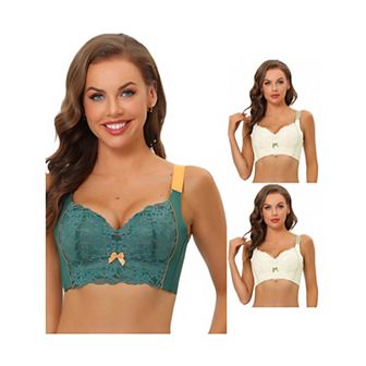 3 Packs Women's Wide Straps High Back Padded Lace Push Up Full Coverage Bralette