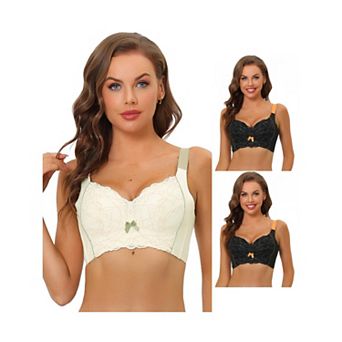 3 Packs Women's Wide Straps High Back Padded Lace Push Up Full Coverage Bralette