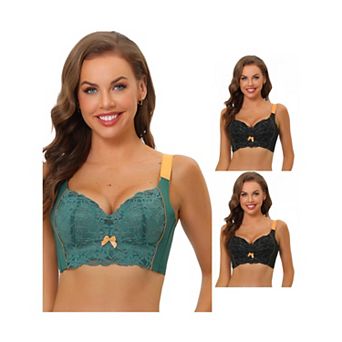 3 Packs Women's Wide Straps High Back Padded Lace Push Up Full Coverage Bralette