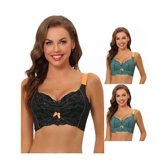 3 Packs Women's Wide Straps High Back Padded Lace Push Up Full Coverage Bralette