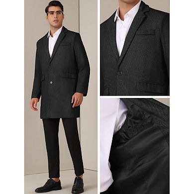 Herringbone Overcoats For Men's Classic Fit Single Breasted Winter Trench Coat