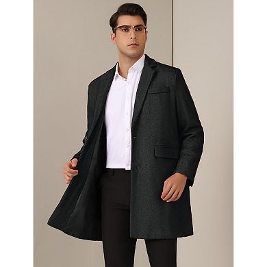 Herringbone Overcoats For Men's Classic Fit Single Breasted Winter Trench Coat