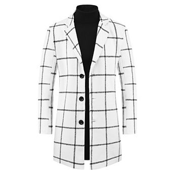 Plaid Trench Coat For Men's Color Block Single Breasted Formal Winter Checked Overcoat