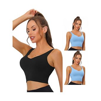 3 Packs Women's Workout Fitness Longline Wireless Padded Yoga Sports Bra With Medium Support