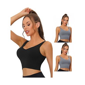 3 Packs Women's Workout Fitness Longline Wireless Padded Yoga Sports Bra With Medium Support