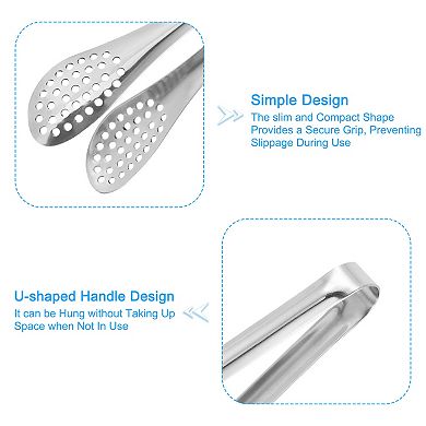 2 Pcs 7" Ice Tongs, Mini Sugar Tongs For Appetizers, Dessert, Tea Party, Bar, Cafe Silver