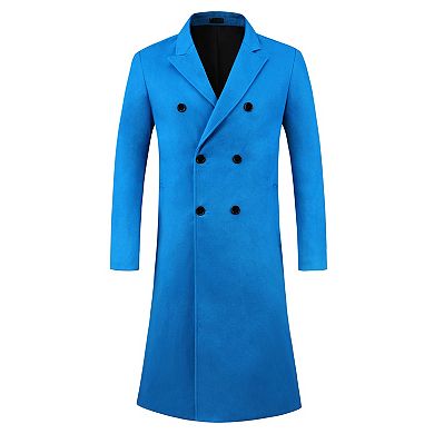 Long Trench Coat For Men's Classic Notched Lapel Double Breasted Overcoats
