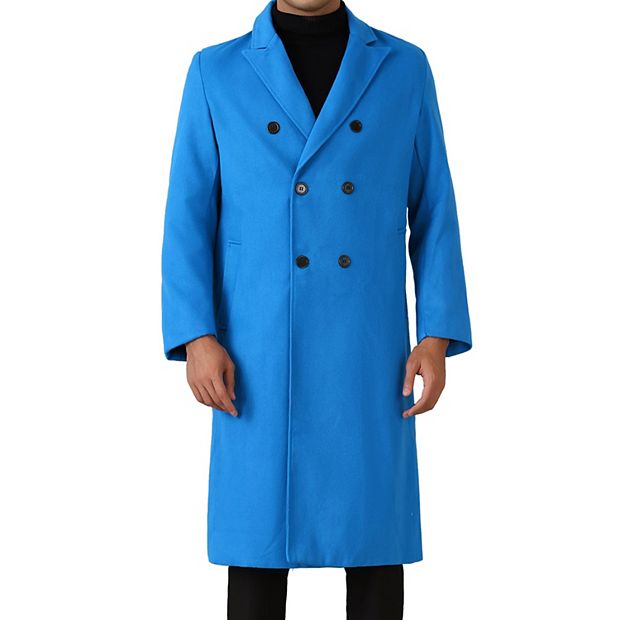 Long Trench Coat For Men's Classic Notched Lapel Double Breasted