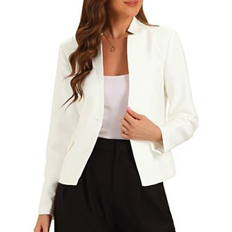 Business Casual Blazer For Women's Stand Collar Long Sleeve Button Work Blazer Suit Jacket