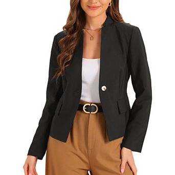Business Casual Blazer For Women's Stand Collar Long Sleeve Button Work Blazer Suit Jacket