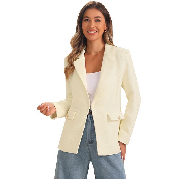 Women's Tweed Blazer Open Front Long Sleeve Work Office