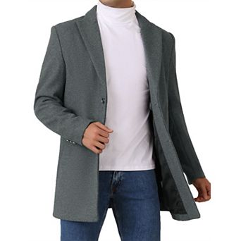 Men's Winter Trench Coat Single Breasted Slim Fit Business Long Overcoats