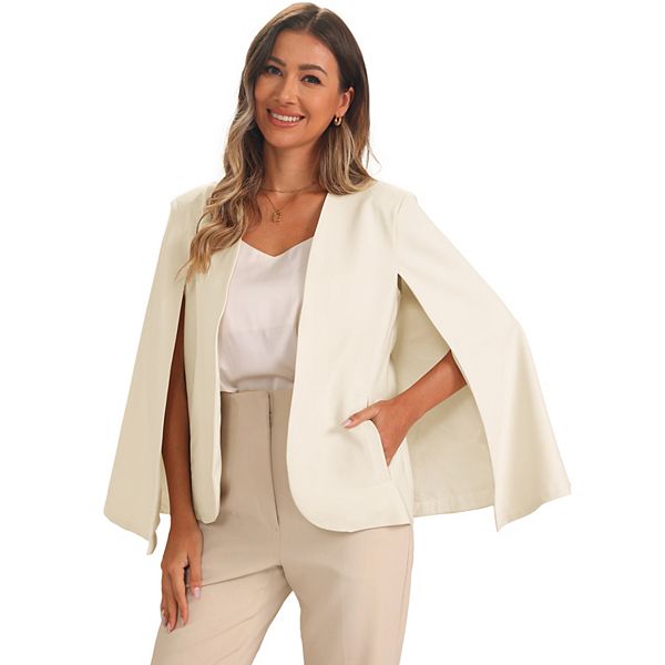 White Blazer Women GAMISOTE Split Sleeve Cape Blazer Workwear