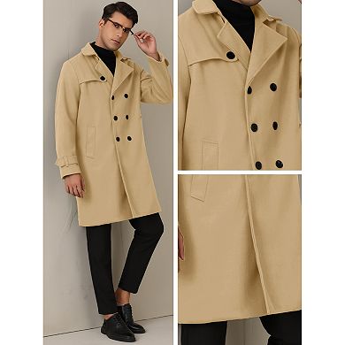 Winter Trench Coat For Men's Double Breasted Formal Notched Lapel Long Overcoat
