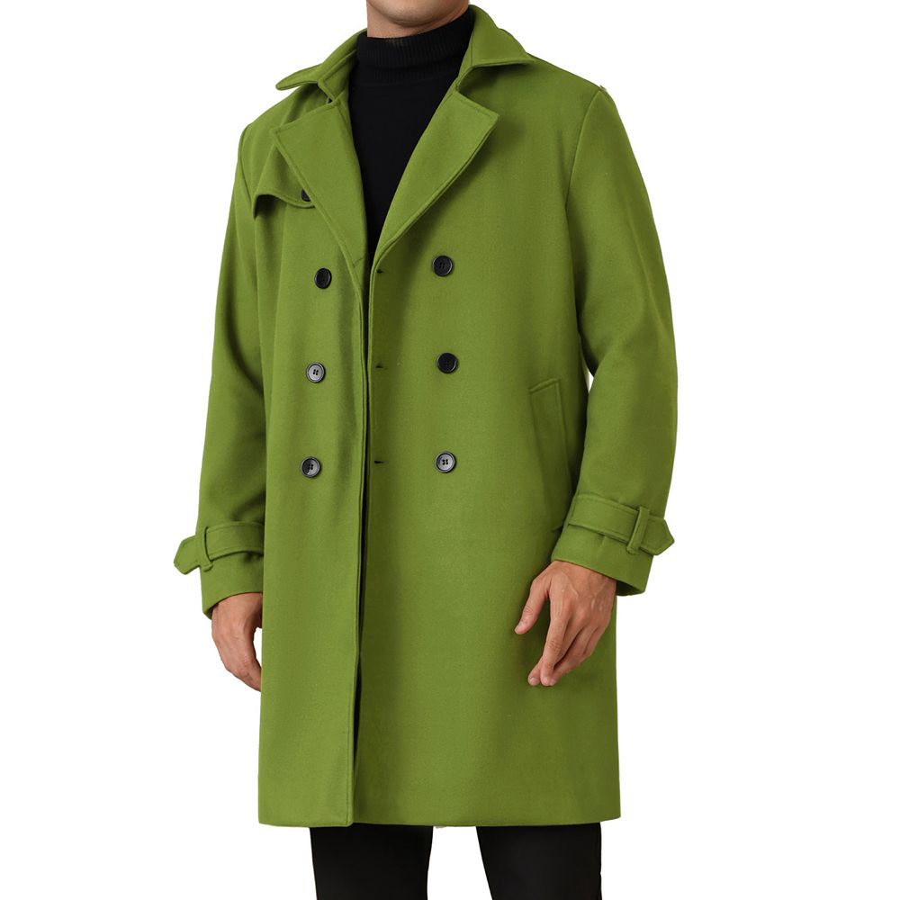 Winter Trench Coat For Men's Double Breasted Formal Notched Lapel