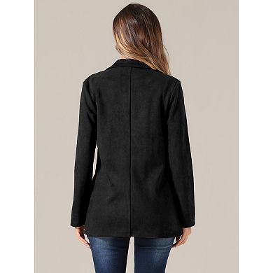 Faux Suede Blazer For Women's Dressy Lapel Collar Double Breasted Suit Jacket