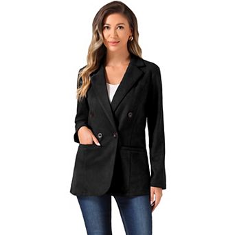 Faux Suede Blazer for Women's Dressy Lapel Collar Double Breasted Suit Jacket