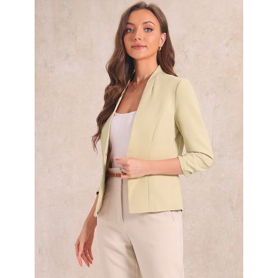 3/4 Sleeved Open Front Blazer For Women Suit Jacket Work Office Casual Blazers With Zipper Pockets