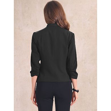 3/4 Sleeved Open Front Blazer For Women Suit Jacket Work Office Casual Blazers With Zipper Pockets