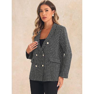 Women's Tweed Blazer Button Front Plaids Jacket Coat