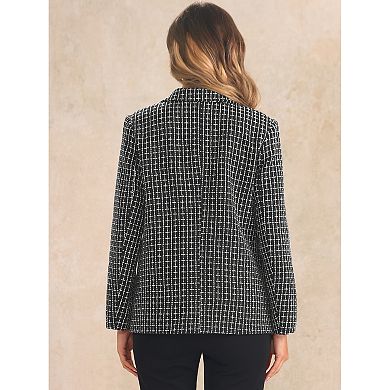 Women's Tweed Blazer Button Front Plaids Jacket Coat