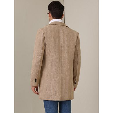 Double Breasted Trench Coats For Men's Herringbone Printed Notched Collar Winter Overcoats