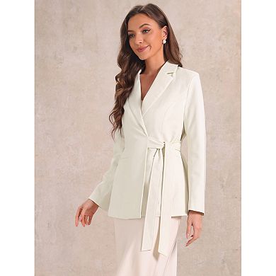 Single Button Blazer For Women's Work Office Lapel Long Sleeve Belted Jacket Suit Blazer