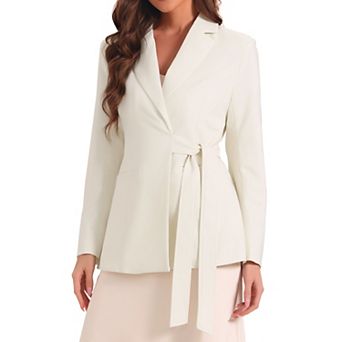 Single Button Blazer For Women's Work Office Lapel Long Sleeve Belted Jacket Suit Blazer