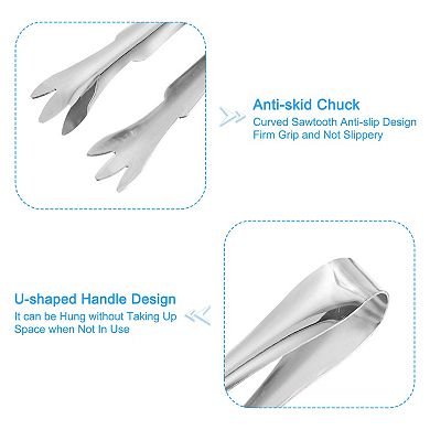 2 Pcs 4" Ice Tongs, Mini Sugar Tongs For Appetizers, Dessert, Tea Party, Bar, Cafe Silver
