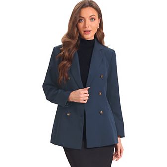 Work Office Blazers For Women's Lapel Collar Shoulder Pads Double Breasted Suit Blazer Jacket