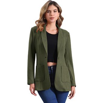Faux Suede Blazer for Women's Lapel Collar One Button Dressy Suit Jacket