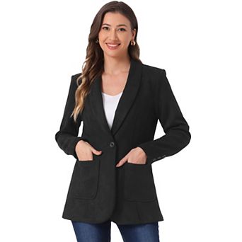 Faux Suede Blazer for Women's Lapel Collar One Button Dressy Suit Jacket