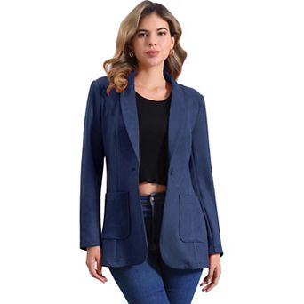 Faux Suede Blazer for Women's Lapel Collar One Button Dressy Suit Jacket