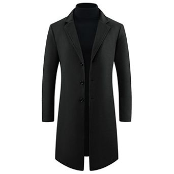Winter Overcoat for Men's Single Breasted Notch Lapel Formal Trench Coats