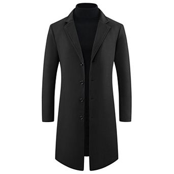 Winter Overcoat for Men's Single Breasted Notch Lapel Formal Trench Coats