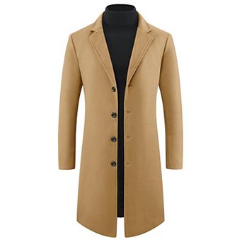 Winter Overcoat for Men's Single Breasted Notch Lapel Formal Trench Coats