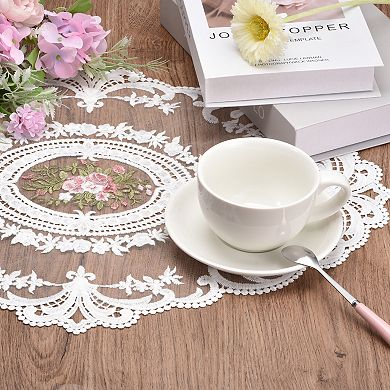 Retro Lace Placemats, French Crochet Doilies Embroidered Hollow Cup Vase Table Mat for Table Kitchen