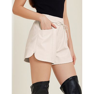 Women's Faux Leather Shorts High Waisted Elastic Waist PU Shorts with Pockets