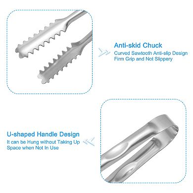 3 Pcs 6" Ice Tongs, Tiny Tongs For Appetizers, Sugar, Dessert, Tea Parties, Bar, Cafe Silver