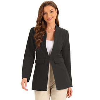 Business Blazers For Women's Stand Collar Long Sleeve Mid Suit Jacket