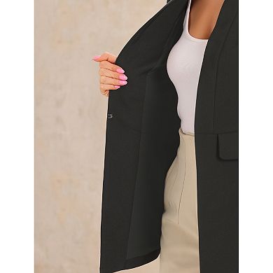 Business Blazers For Women's Stand Collar Long Sleeve Mid Suit Jacket
