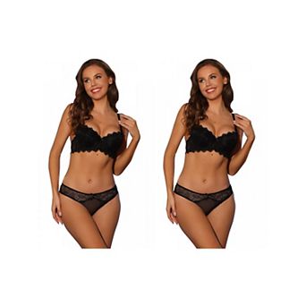 2 Packs Women's Underwire Lace Lingerie Set Push Up Bra And Panties 2 pc Underwear
